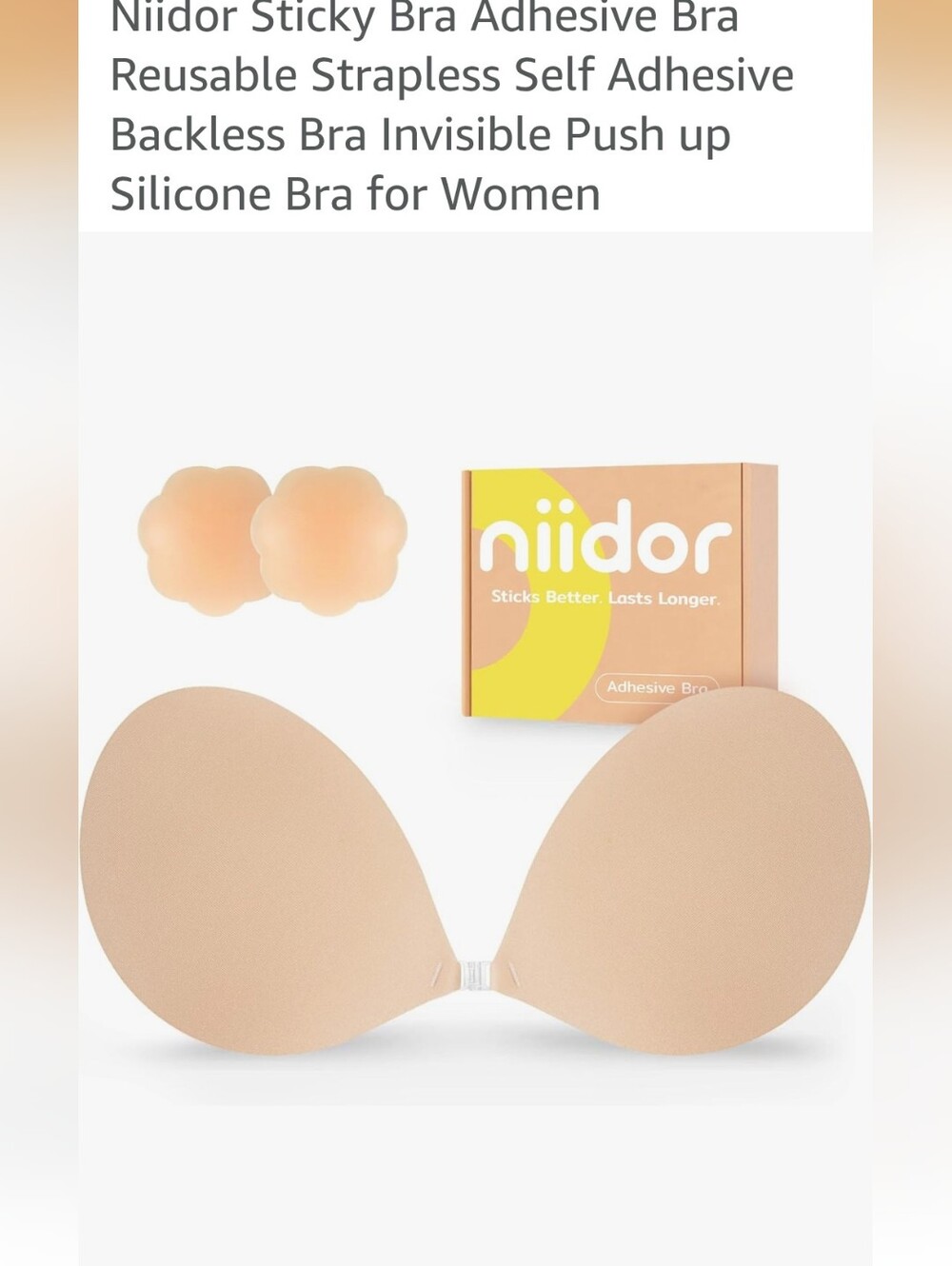 Niidor Nude Adhesive Strapless Fabric Sticky Backless Bra Sz B